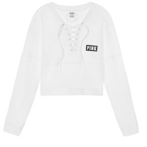 PINK cropped white long sleeve shirt